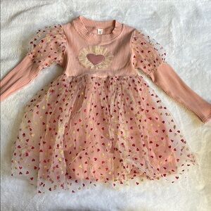 SHEIN Pink Heart Pattern Kids Dress